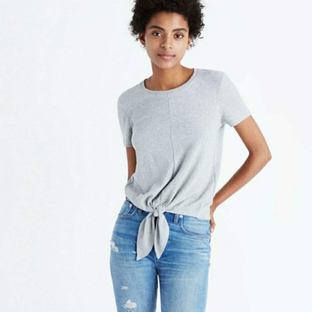 Madewell Modern Tie-Front Top - Heather Grey, M. Comfortable terry material.